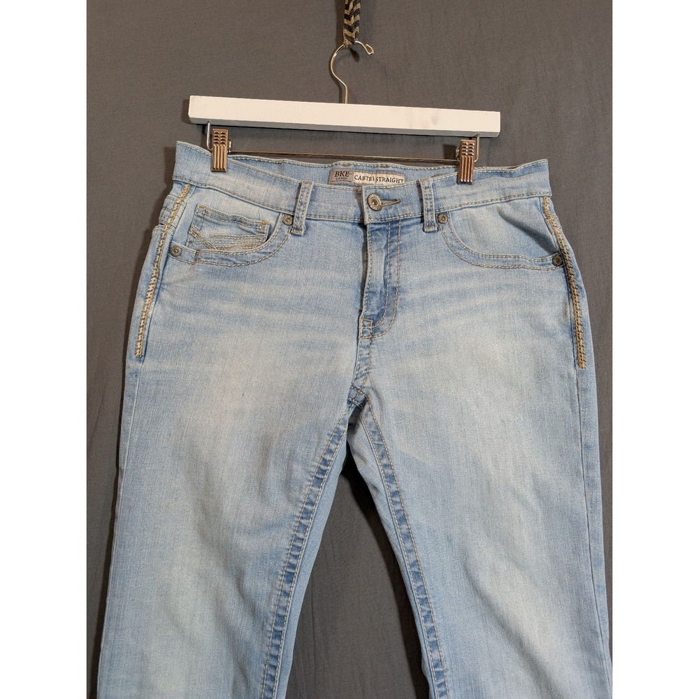 BKE Jeans Women's  32R Carter Straight Leg  Light Wash‎ Outdoors - Picture 2 of 12